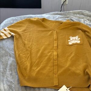 Mustard Cardigan with Teddy Bear Patch